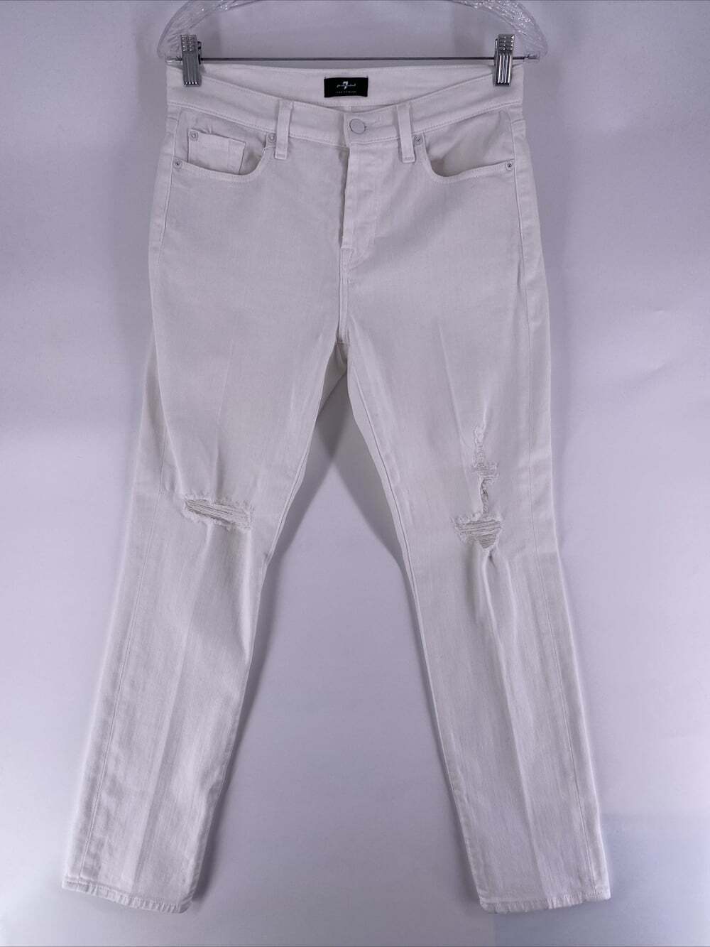 7 For All Mankind Women’s Size 27 White Josefina Skinny Boyfriend Stretch Jean’s